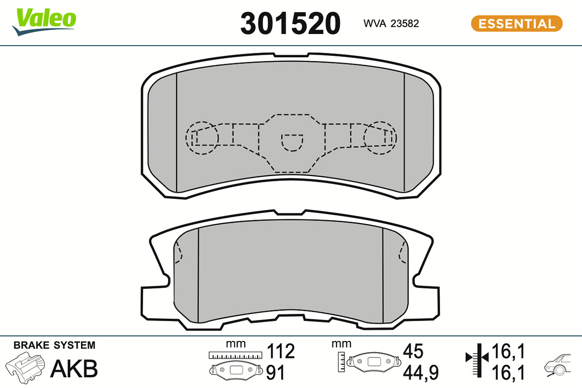 Jeu de 4 plaquettes de frein VALEO ref. 301520